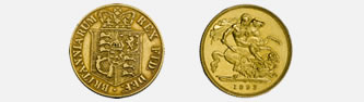 Reverse designs of the 1817 and 1893 Half-Sovereigns