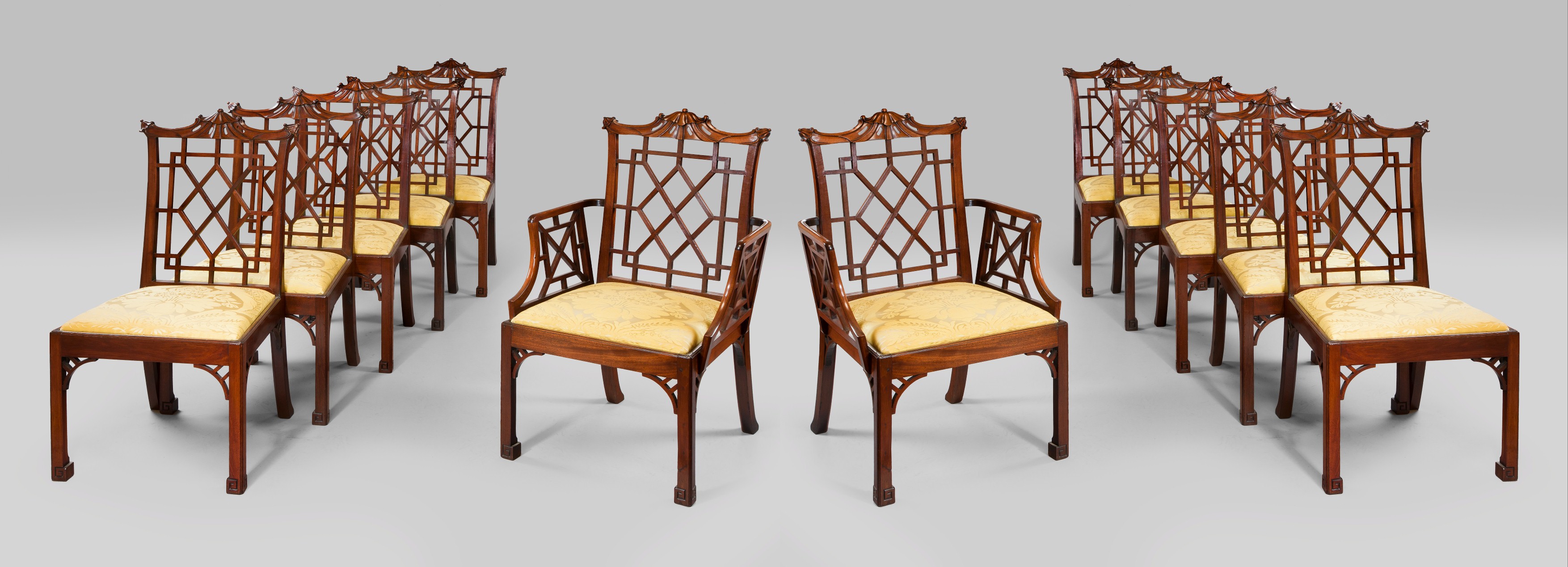 A Set of Twelve Chinese Chippendale Mahogany Side Chairs Attributed to Thomas Chippendale