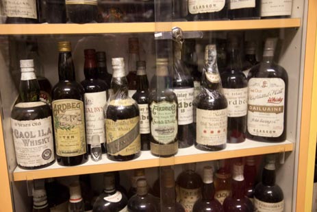 A whisky collection somewhere in Northern Italy: old single malt whiskies from the late 18th and early 19th century.