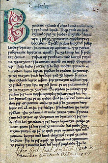 The first page of the Peterborough element of the Anglo-Saxon Chronicle, written around 1150, which details the events of Stephen's reign