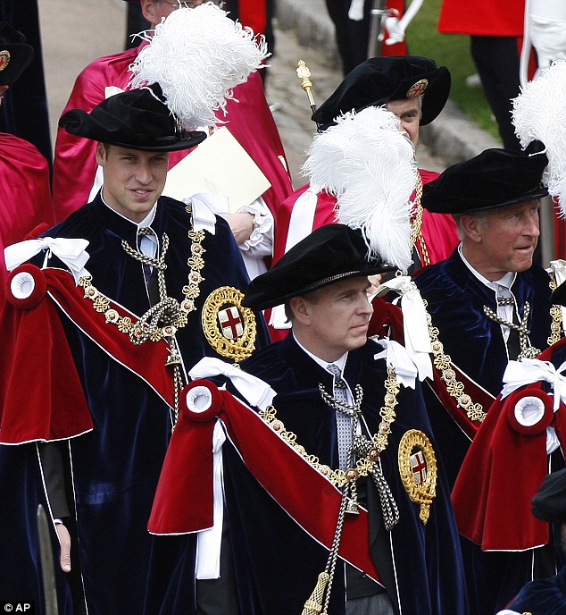 Prince Andrew, centre, is also a knight of the Order of the Garter. Image Credit: dailymail.co.uk